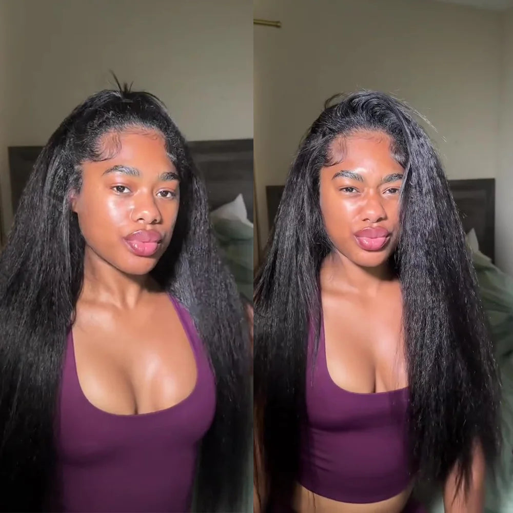 V Part Wig Kinky Straight 220% density Human Hair Wigs Yaki Straight Glueless Wigs Human Hair for Women Invisible Hairline Wigs