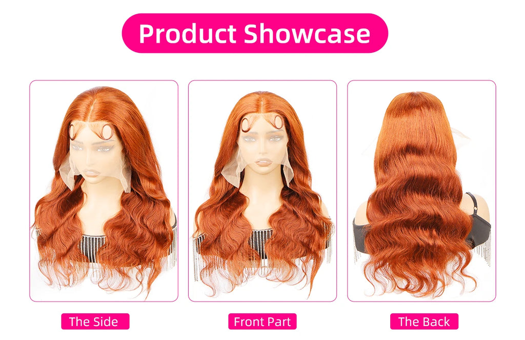 Ginger Orange 13x6 HD Lace Front Wigs Human Hair Bone Body Wave 13x4 Human Hair Lace Frontal Wigs Transparent Lace Wig For Women