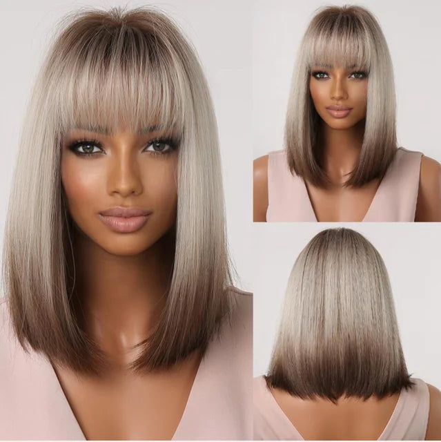 HENRY MARGU Red Copper Ginger Synthetic Wigs with Bangs Medium Water Wave Natural Bob Daily Hair Wigs for Women Heat Resistant