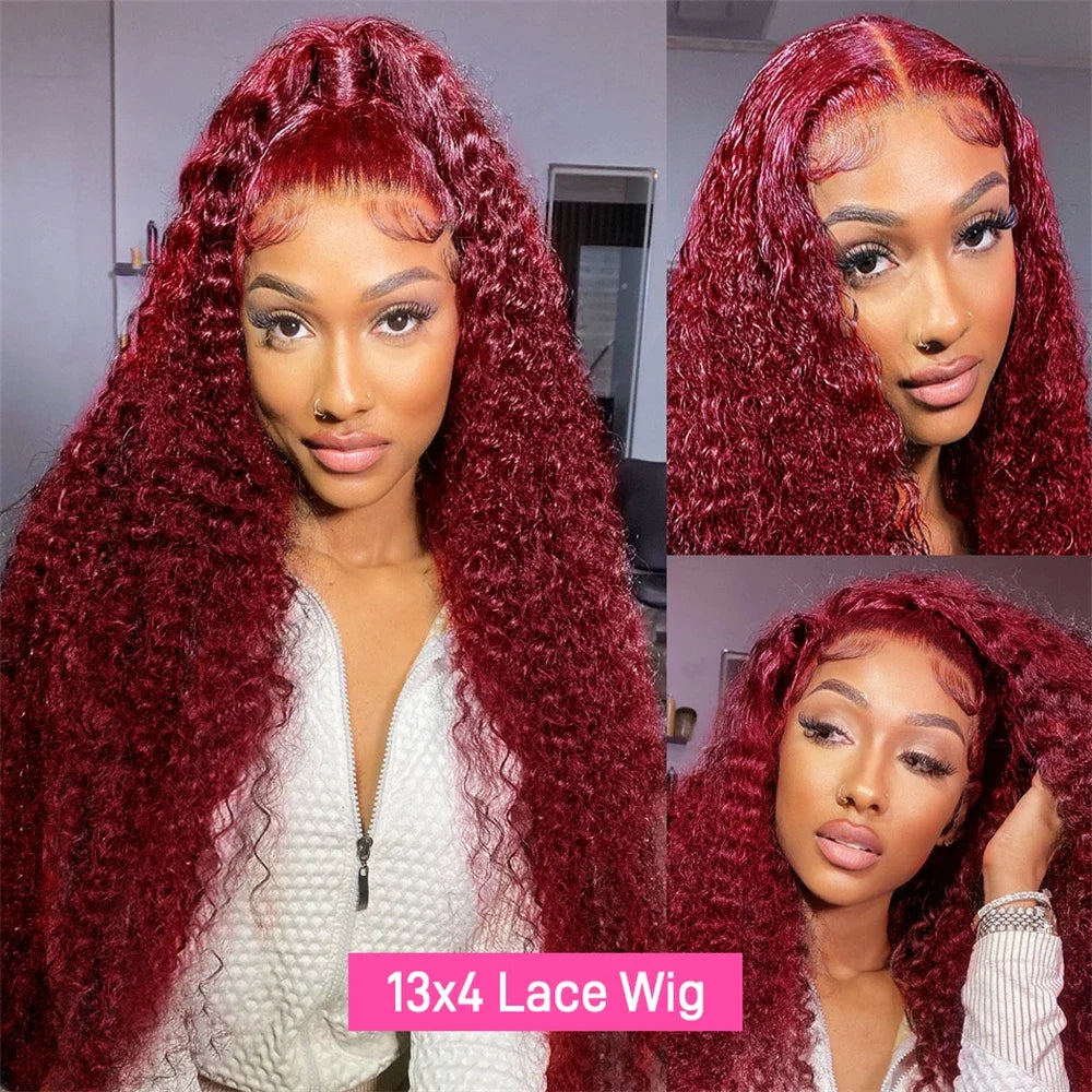 99J Burgundy 13x6 Hd Lace Frontal Wig Water Wave Curly 13x4 Red Remy Human Hair Preplucked Brazilian Colored Hair Wigs For Women