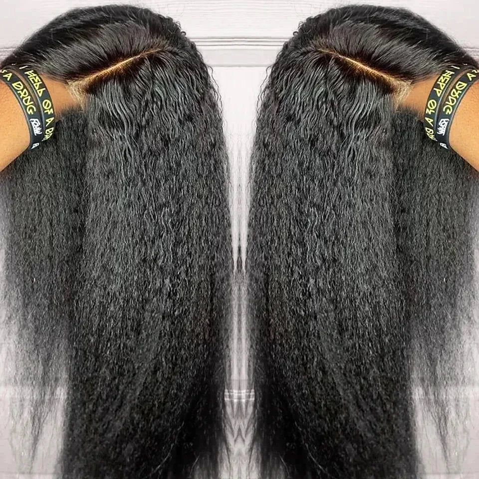 Yaki Kinky Straight 13X4X1HD Full Lace Frontal Wigs For Women Preplucked With Baby Hair Wedding Glueless Wigs Daily Ponytails