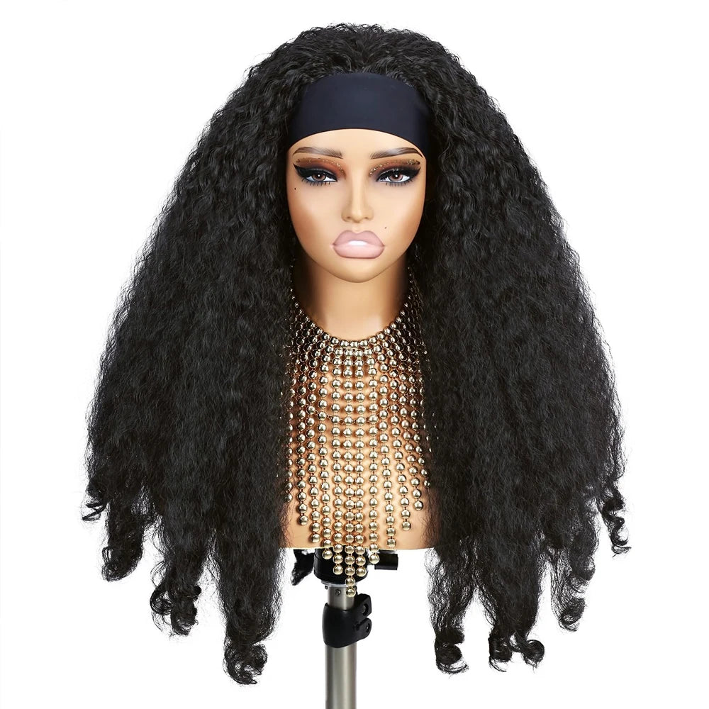 Kinky Straight Burmese Curly Headband Wigs Glueless None Lace Wig Wear And Go Yaki Straight Headband Wig WIth Spiral Curly End