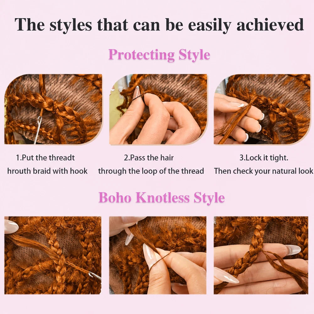 350 Ginger Orange Deep Wave Feather Crochet Miracle Knots Human Hair Extensions Knotless Invisible Pre Separated Boho Braids