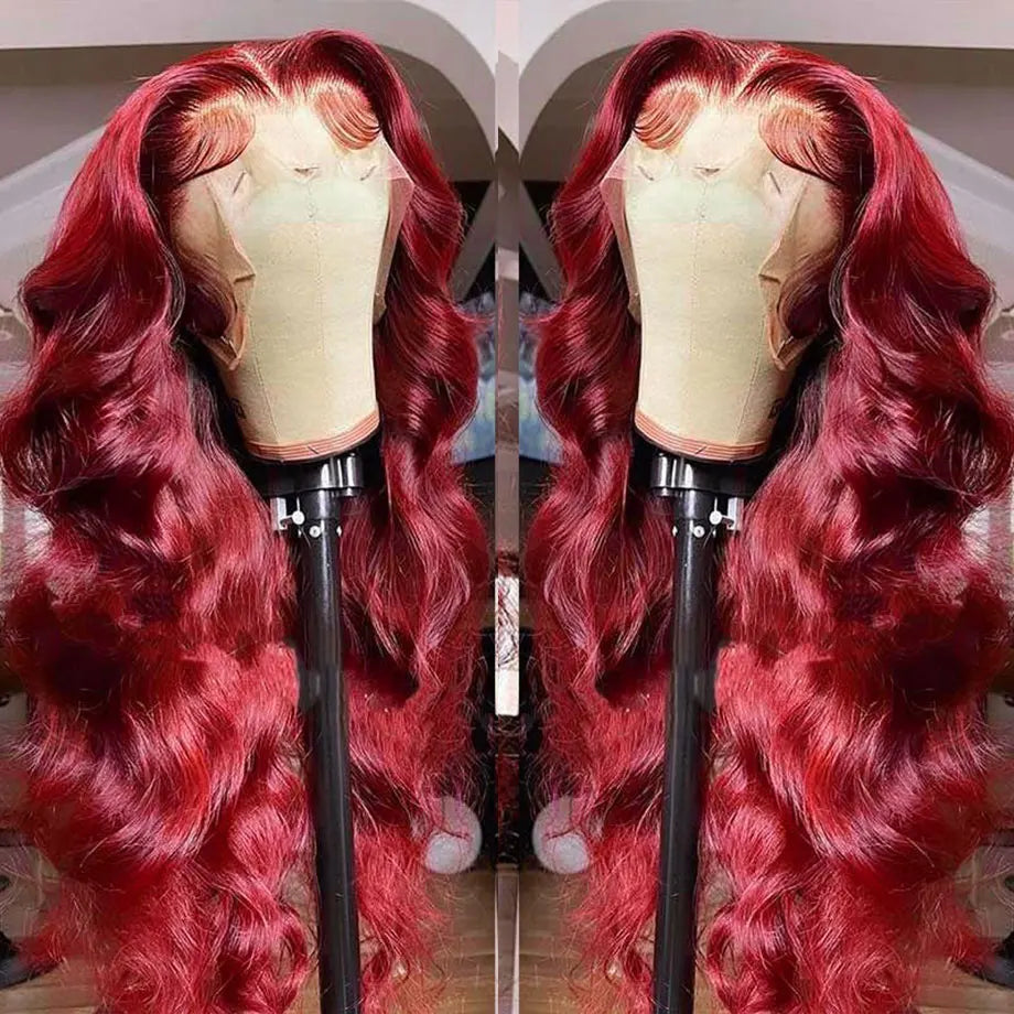 Burgundy 99J 13x6 HD Transparent Lace Front Human Hair Wig 13x4 Body Wave Lace Frontal Wig Brazilian Colored Remy Wigs for Women