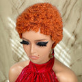 Full Machine Made Short Curly Human Hair Wig, Ginger Orange Wool Curl Human Hair Wigs