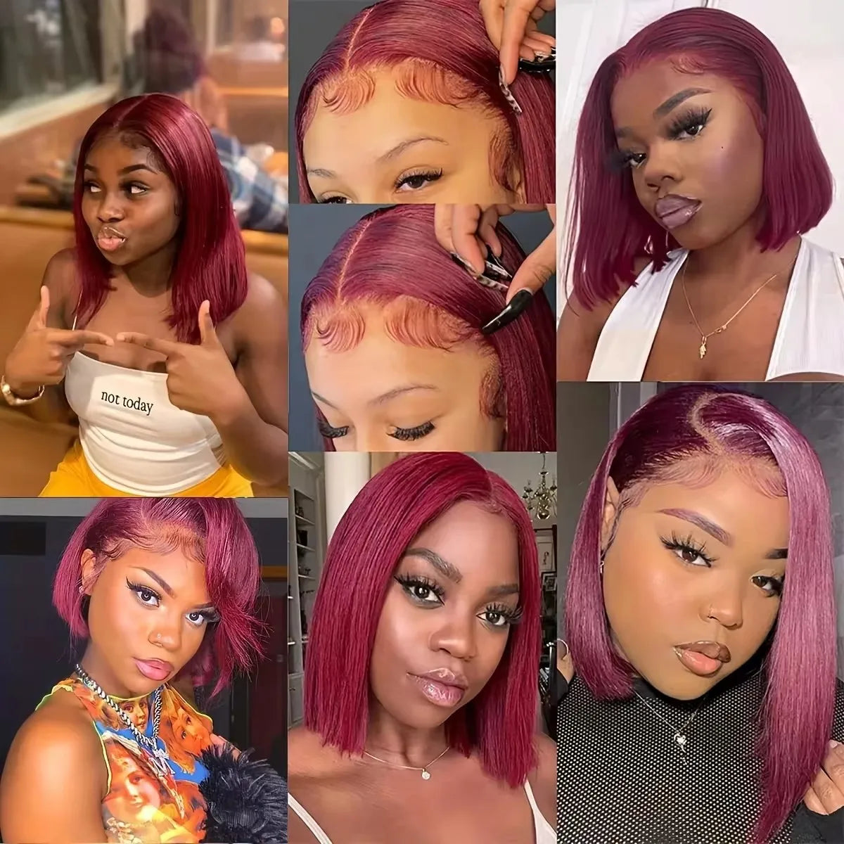 99J Red Burgundy Color Short Bob Straight Blunt Cut 13X4 Lace Front Synthetic Wigs For Women Preplucked With Baby Hair Cosplay