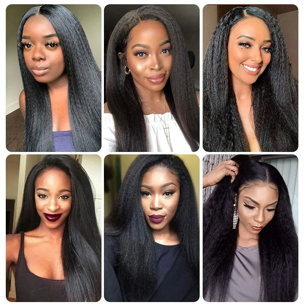 Synthetic Natural Black Kinky Straight U Part Wig Yaki Straight Wigs for Women Daily Party Use