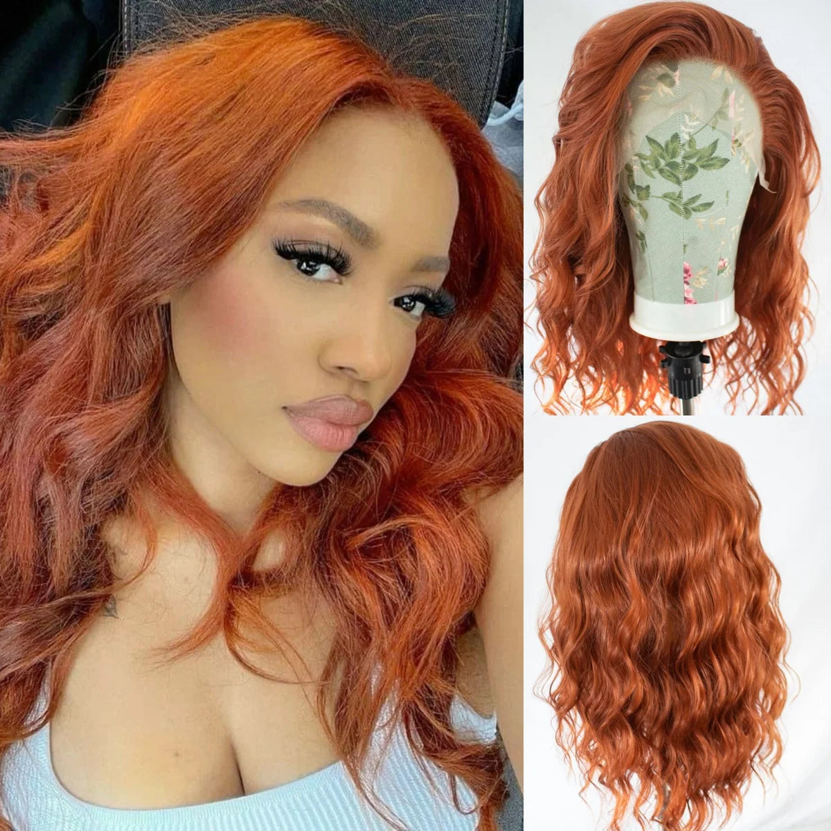 Ginger Orange Synthetic Lace Front Wig Short Curly Bob Wig Deep Wave Ginger Brown Auburn Colored Short Wavy Hair Wigs for Women