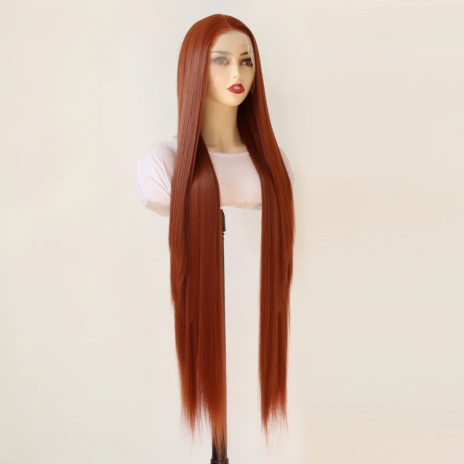 40inch Ginger Brown Wig 13x4 Synthetic Lace Front Wig Long Straight Lace Front Synthetic Wig Pre Plucked Heat Resistant Fiber