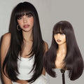 Ginger Orange Short Layered Cut Straight Lace Front Wig With Bangs 13x4 HD Lace Glueless Synthetic Daily Wear On Clearance Sale