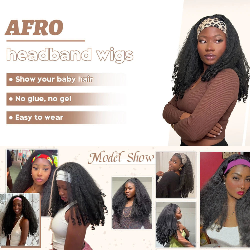 Kinky Straight Burmese Curly Headband Wigs Glueless None Lace Wig Wear And Go Yaki Straight Headband Wig WIth Spiral Curly End