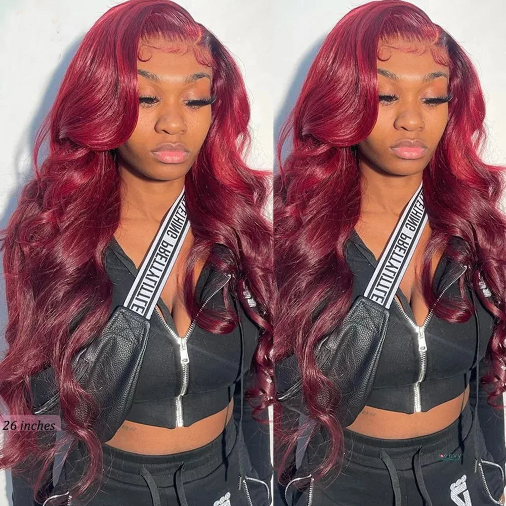 Burgundy 99J 13x6 HD Transparent Lace Front Human Hair Wig 13x4 Body Wave Lace Frontal Wig Brazilian Colored Remy Wigs for Women
