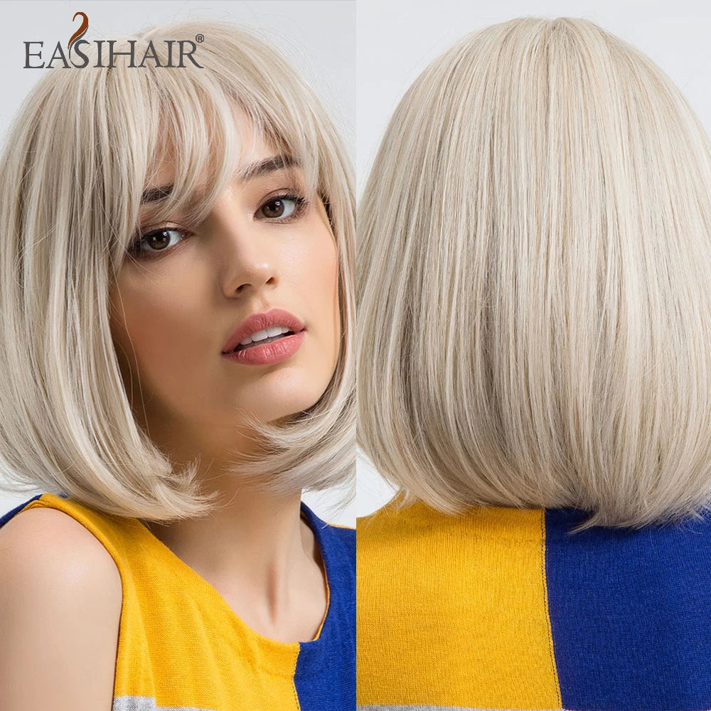 Short Wine Red Bob Wigs For Women Burgundy Bob Wigs With Thick Bangs Heat Resistant Synthetic Wig