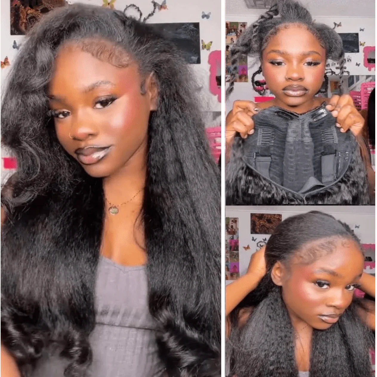 V Part Wig Kinky Straight 220% density Human Hair Wigs Yaki Straight Glueless Wigs Human Hair for Women Invisible Hairline Wigs