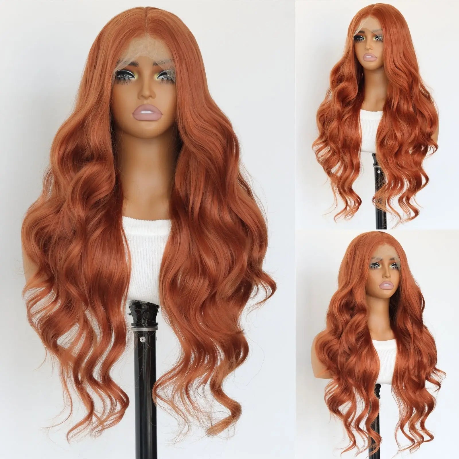 Ginger Orange 13X4 Lace Front Synthetic Wig Orange Long Body Wave Wig For Women Heat-resistant Fiber Wig 24Inch