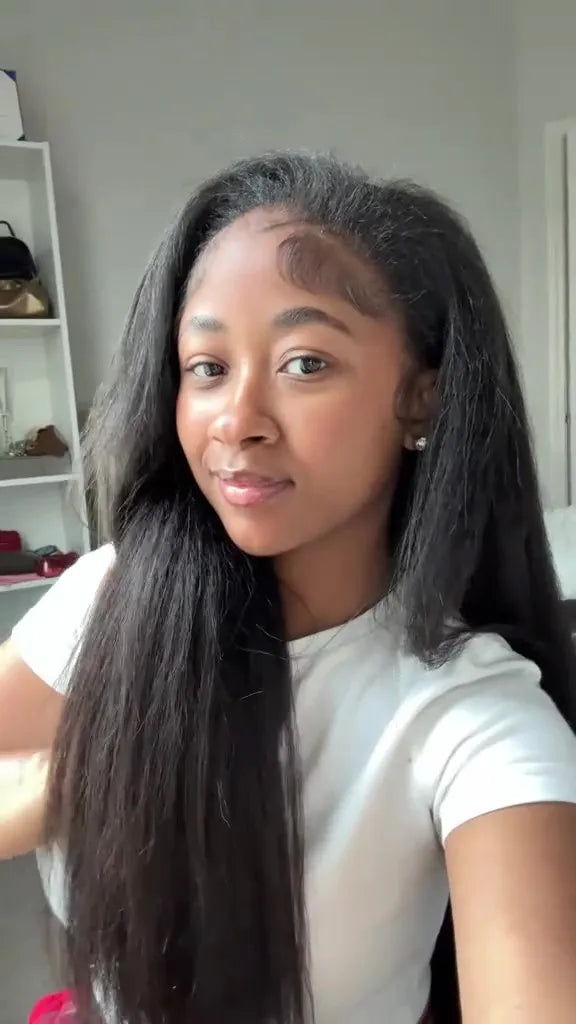 V Part Wig Kinky Straight 220% density Human Hair Wigs Yaki Straight Glueless Wigs Human Hair for Women Invisible Hairline Wigs