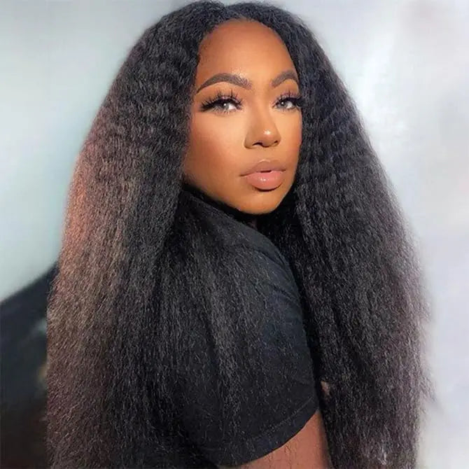 Kinky Straight Wig 4C Edges 13x6 HD Lace Frontal Wig Human Hai Yaki Straight Lace Front Wig 200% Density Full Hair Lace Wigs