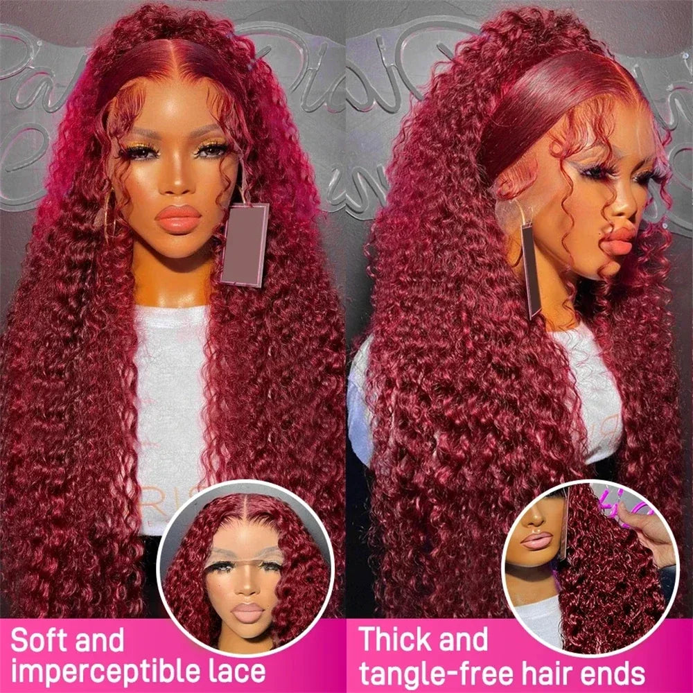 99J Burgundy 13x6 Hd Lace Frontal Wig Water Wave Curly 13x4 Red Remy Human Hair Preplucked Brazilian Colored Hair Wigs For Women
