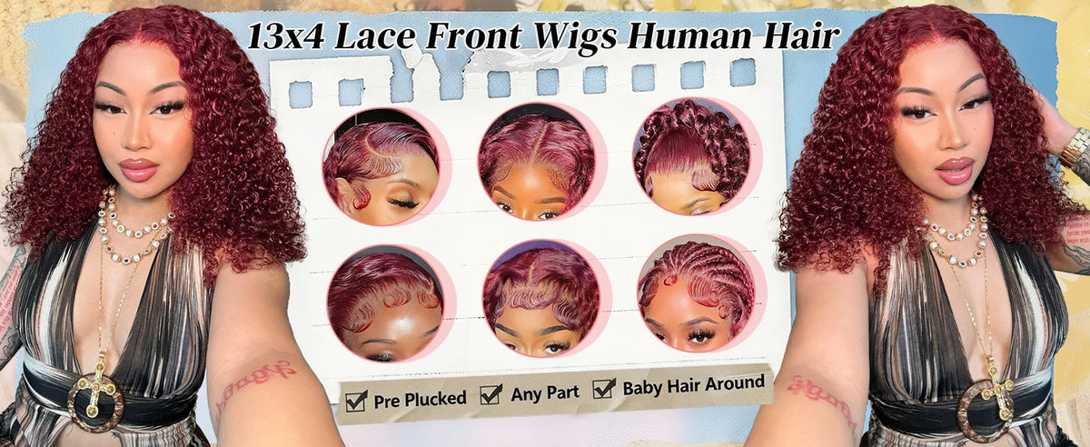 Burgundy Deep Wave 13x4 Lace Frontal Bob Wig 200% Density 99J Colored Remy Water Wave Frontal Human Hair Wigs Pre Plucked Wigs