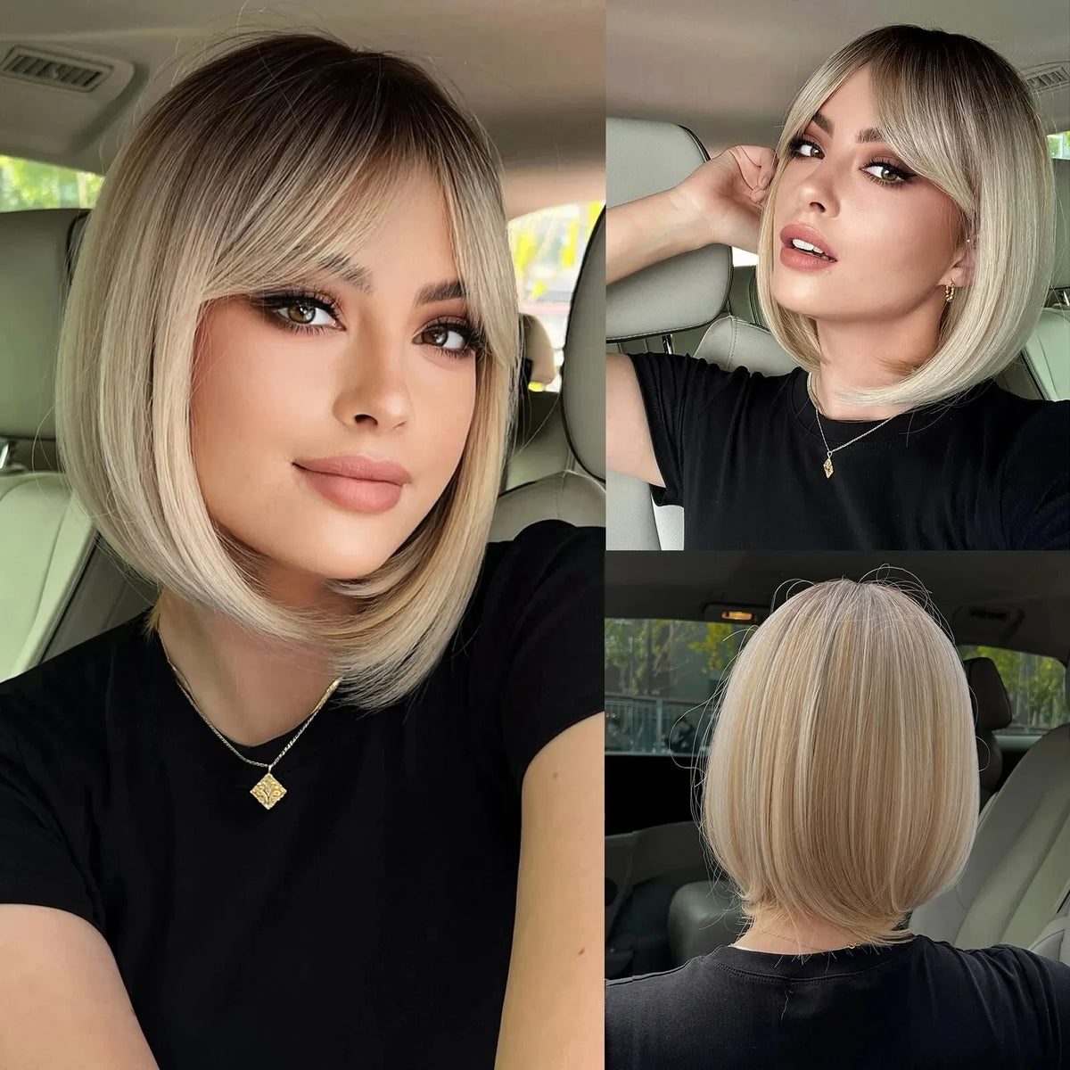 Short Wine Red Bob Wigs For Women Burgundy Bob Wigs With Thick Bangs Heat Resistant Synthetic Wig