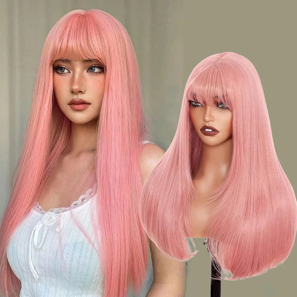 Ginger Orange Short Layered Cut Straight Lace Front Wig With Bangs 13x4 HD Lace Glueless Synthetic Daily Wear On Clearance Sale