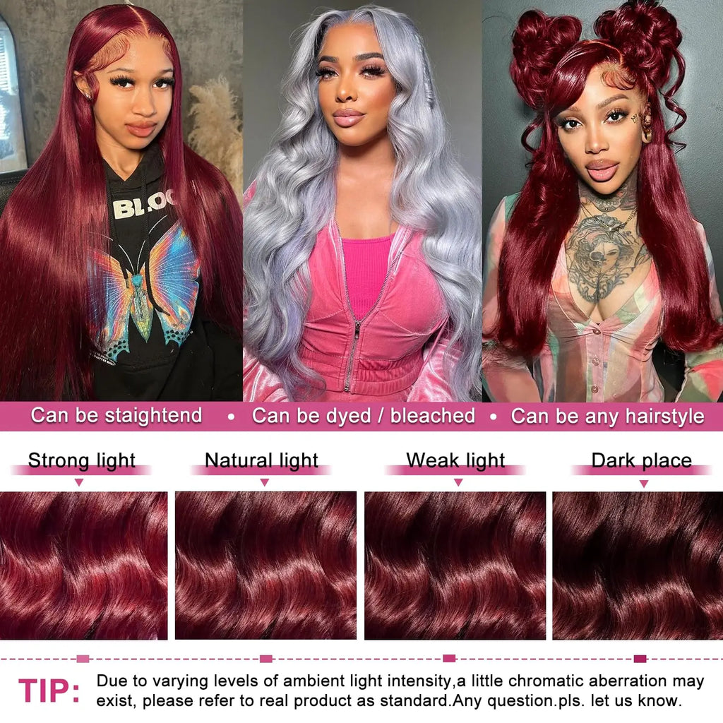 Burgundy 99J 13x6 HD Transparent Lace Front Human Hair Wig 13x4 Body Wave Lace Frontal Wig Brazilian Colored Remy Wigs for Women