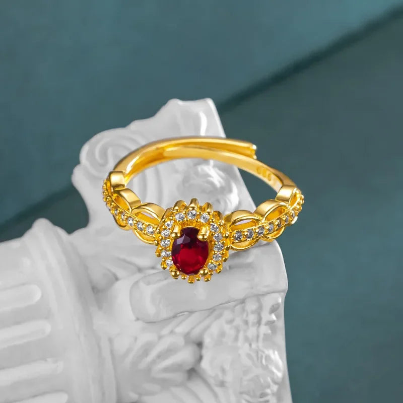 Real 14K Gold Color Ruby Ring