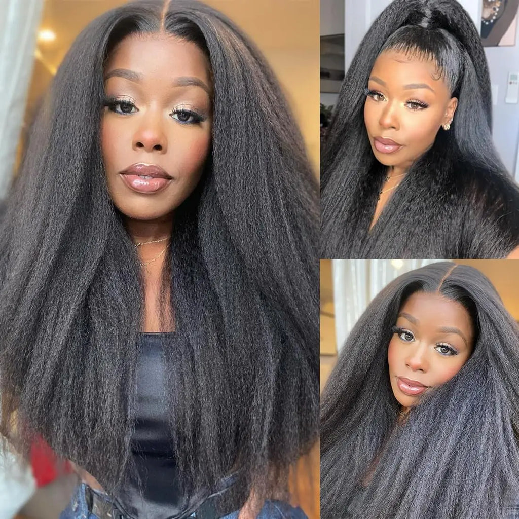 Kinky Straight Wig 4C Edges 13x6 HD Lace Frontal Wig Human Hai Yaki Straight Lace Front Wig 200% Density Full Hair Lace Wigs