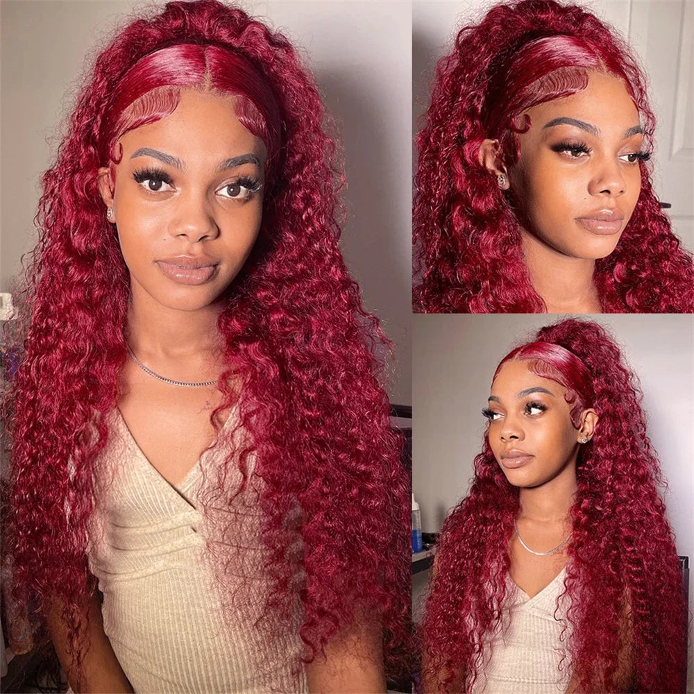 99J Burgundy 13x6 Hd Lace Frontal Wig Water Wave Curly 13x4 Red Remy Human Hair Preplucked Brazilian Colored Hair Wigs For Women
