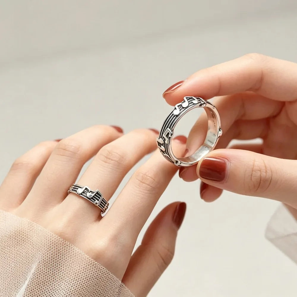 Women Simple Music Note Statement Ring,