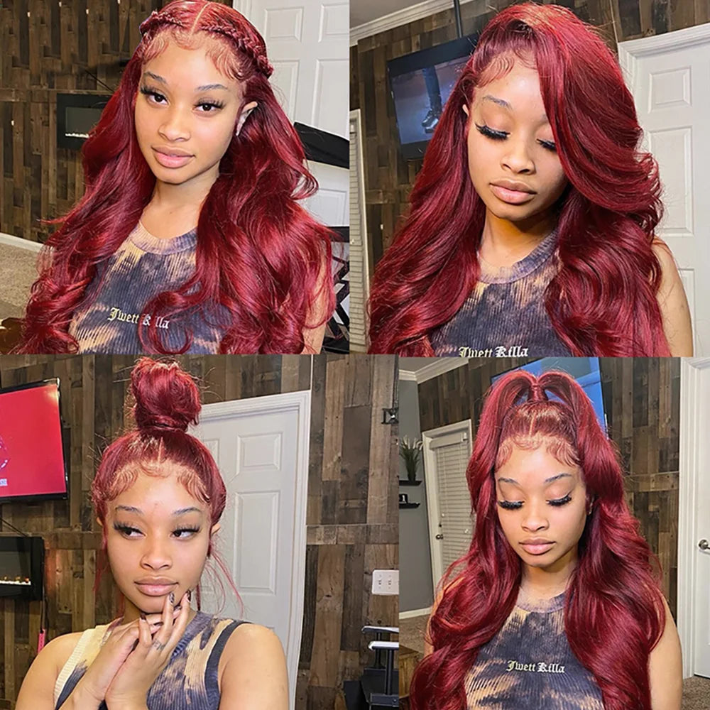 Burgundy 99J 13x6 HD Transparent Lace Front Human Hair Wig 13x4 Body Wave Lace Frontal Wig Brazilian Colored Remy Wigs for Women