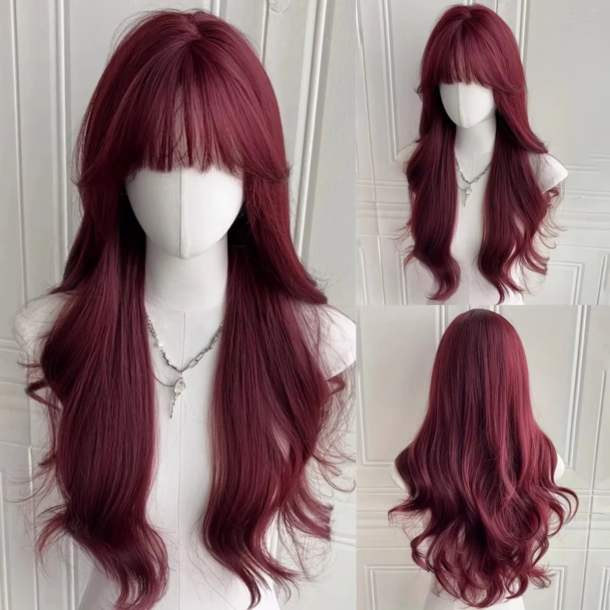 Orange synthetic wig with long straight hair for Halloween cosplay, role-playing party, daily costume, hot wire wig headband
