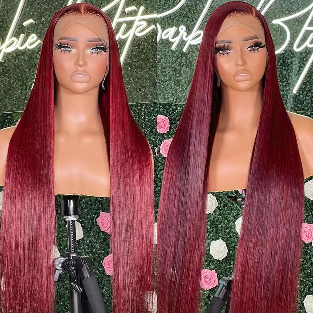 Burgundy 13x6 Hd Lace Frontal Human Hair Wig On Sale 30 36 Inch Bone Straight Lace Front 99J Colored Human Hair Wigs For Women