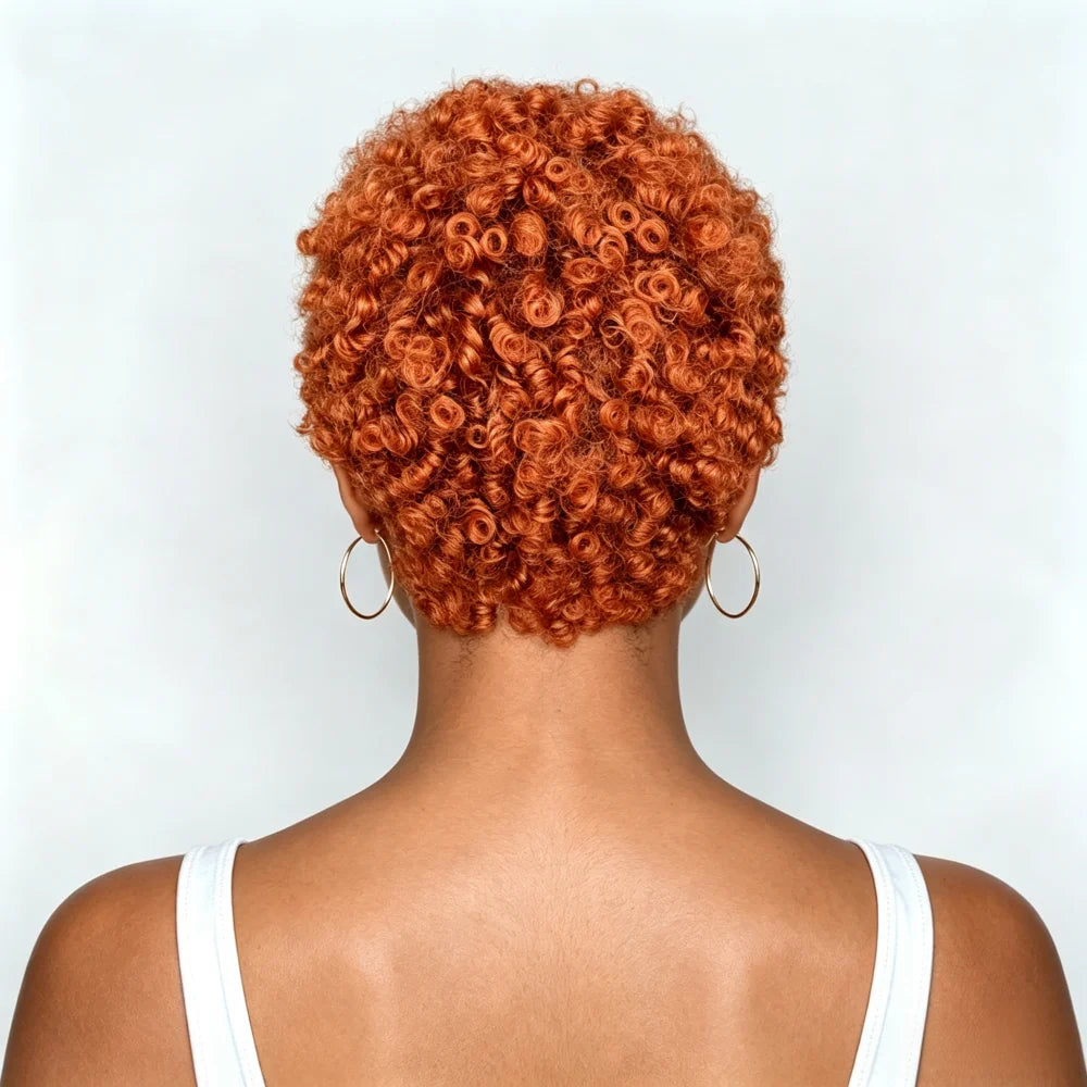 Full Machine Made Short Curly Human Hair Wig, Ginger Orange Wool Curl Human Hair Wigs