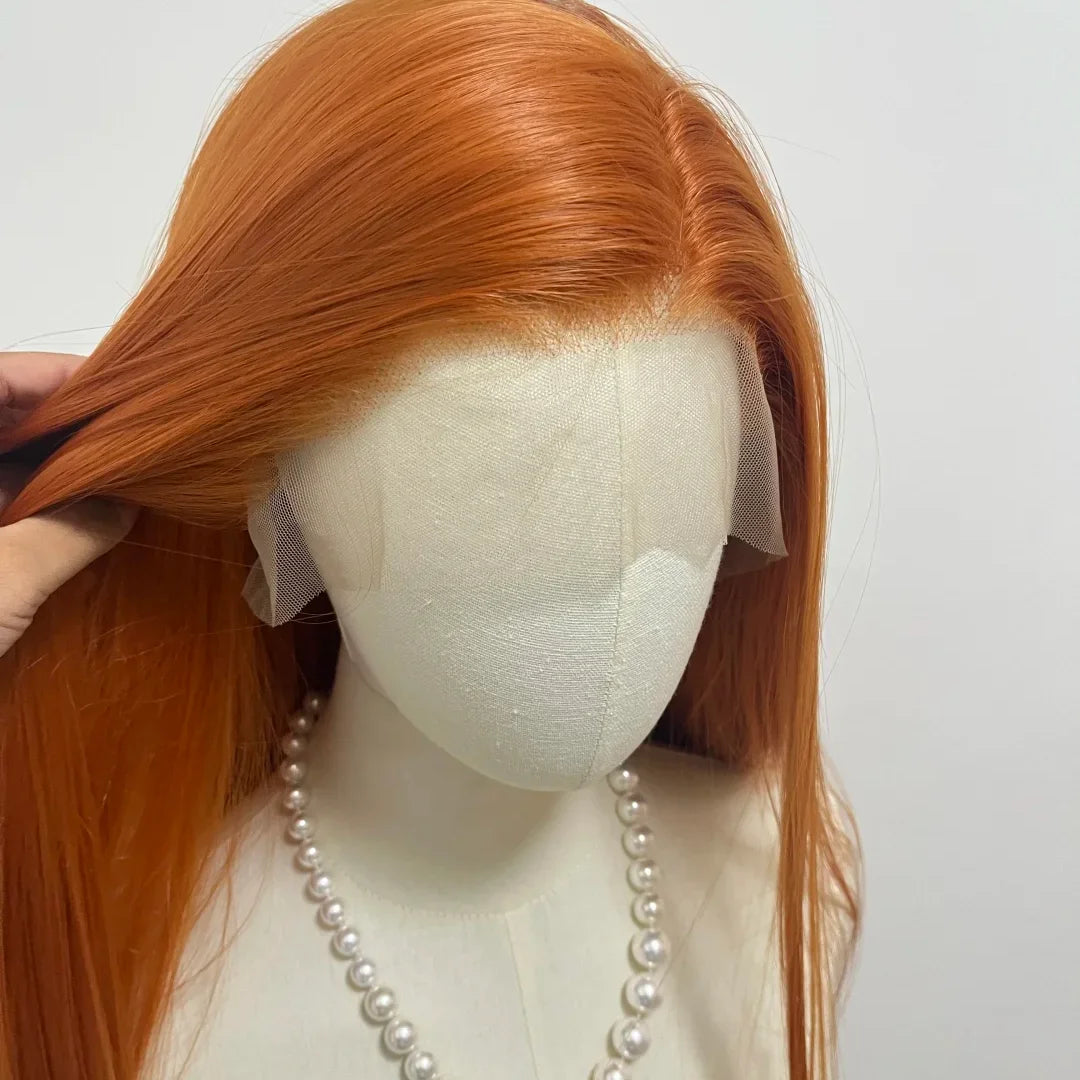 Orange Lace Front Wig for Women Ginger 26 Inch Long Straight 13*4 Lace Wigs Synthetic Lace Wigs Natural Looking Cosplay Peluca