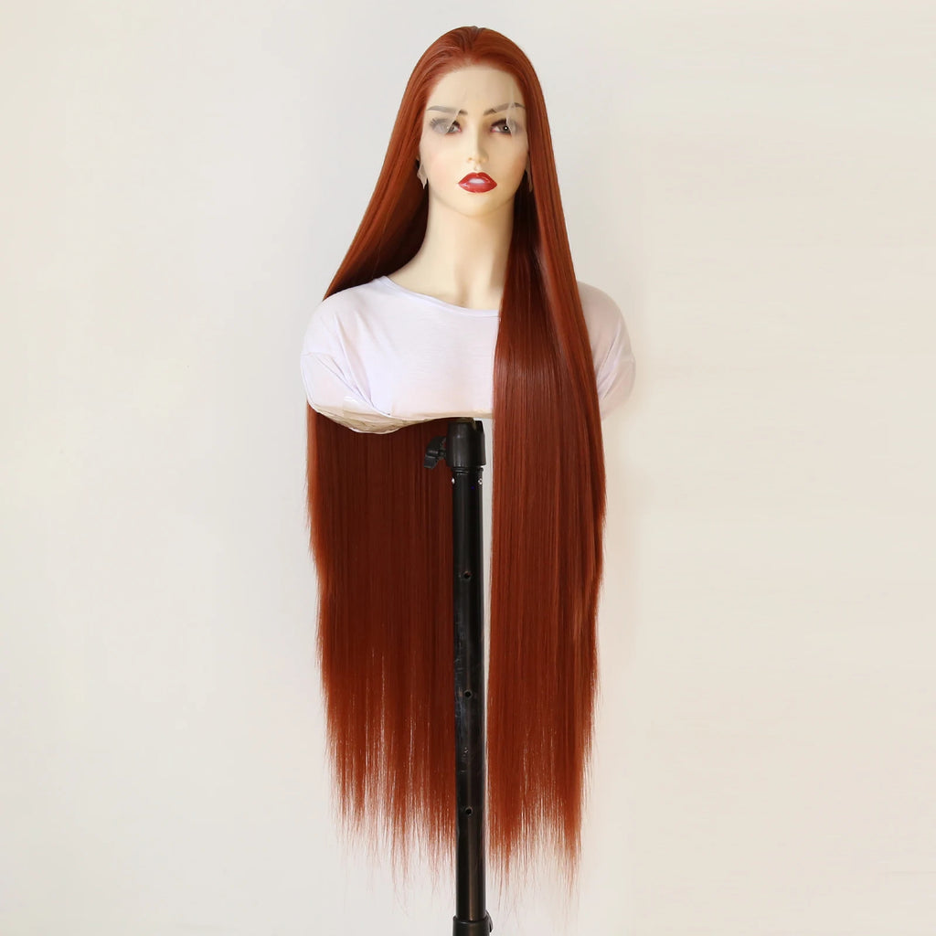 40inch Ginger Brown Wig 13x4 Synthetic Lace Front Wig Long Straight Lace Front Synthetic Wig Pre Plucked Heat Resistant Fiber