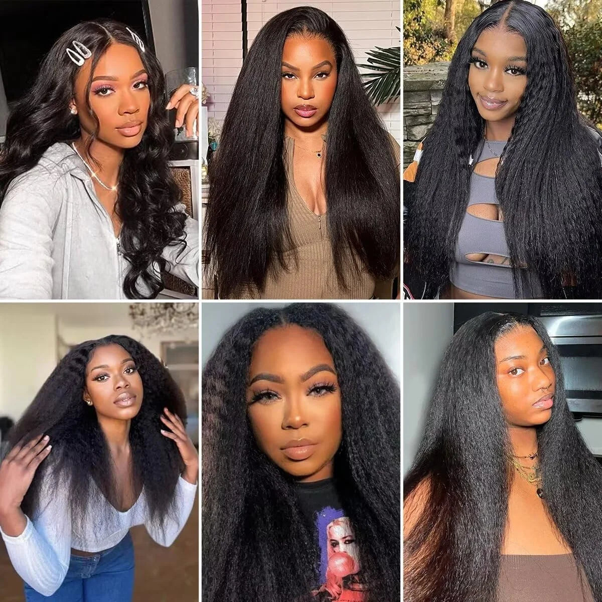 V Part Wig Kinky Straight 220% density Human Hair Wigs Yaki Straight Glueless Wigs Human Hair for Women Invisible Hairline Wigs
