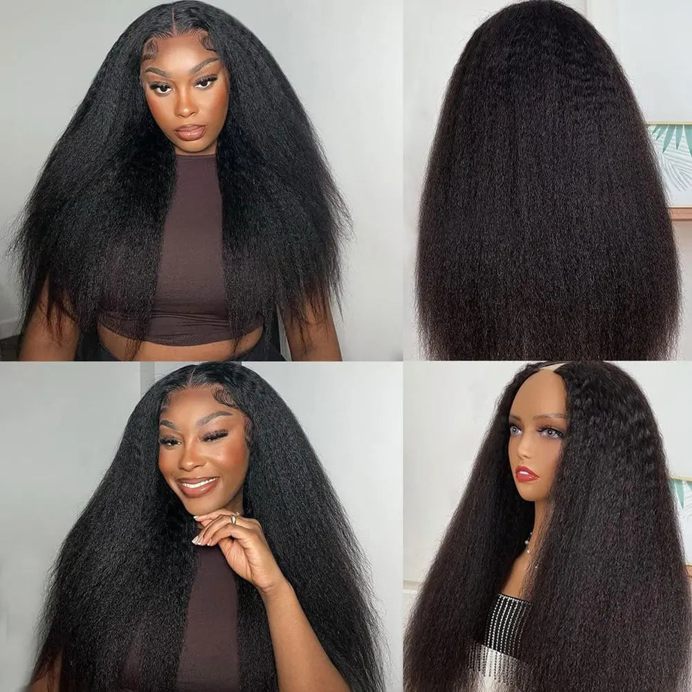 Synthetic Natural Black Kinky Straight U Part Wig Yaki Straight Wigs for Women Daily Party Use
