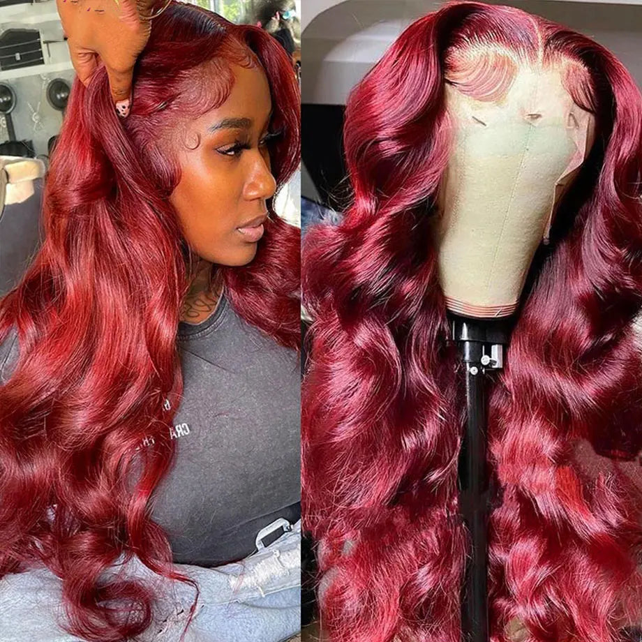 Burgundy 99J 13x6 HD Transparent Lace Front Human Hair Wig 13x4 Body Wave Lace Frontal Wig Brazilian Colored Remy Wigs for Women
