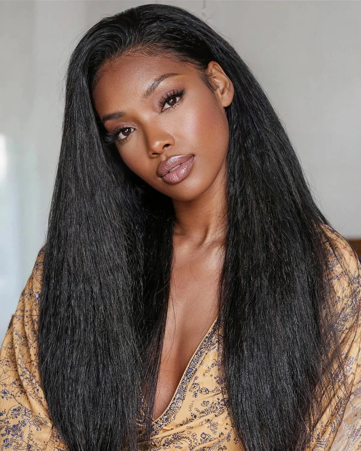 V Part Wig Kinky Straight 220% density Human Hair Wigs Yaki Straight Glueless Wigs Human Hair for Women Invisible Hairline Wigs