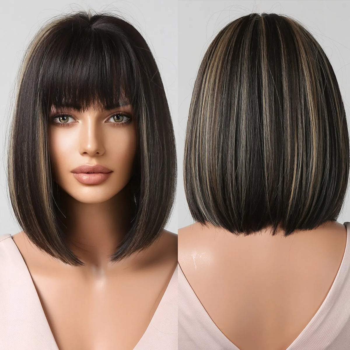 Short Wine Red Bob Wigs For Women Burgundy Bob Wigs With Thick Bangs Heat Resistant Synthetic Wig