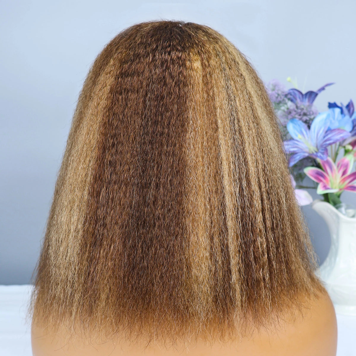Kinky Straight 4/27 Highlight 13x4 Transparent Lace Frontal Human Hair Wigs Short Brown Blonde Piano Colored Human Hair Bob Wig