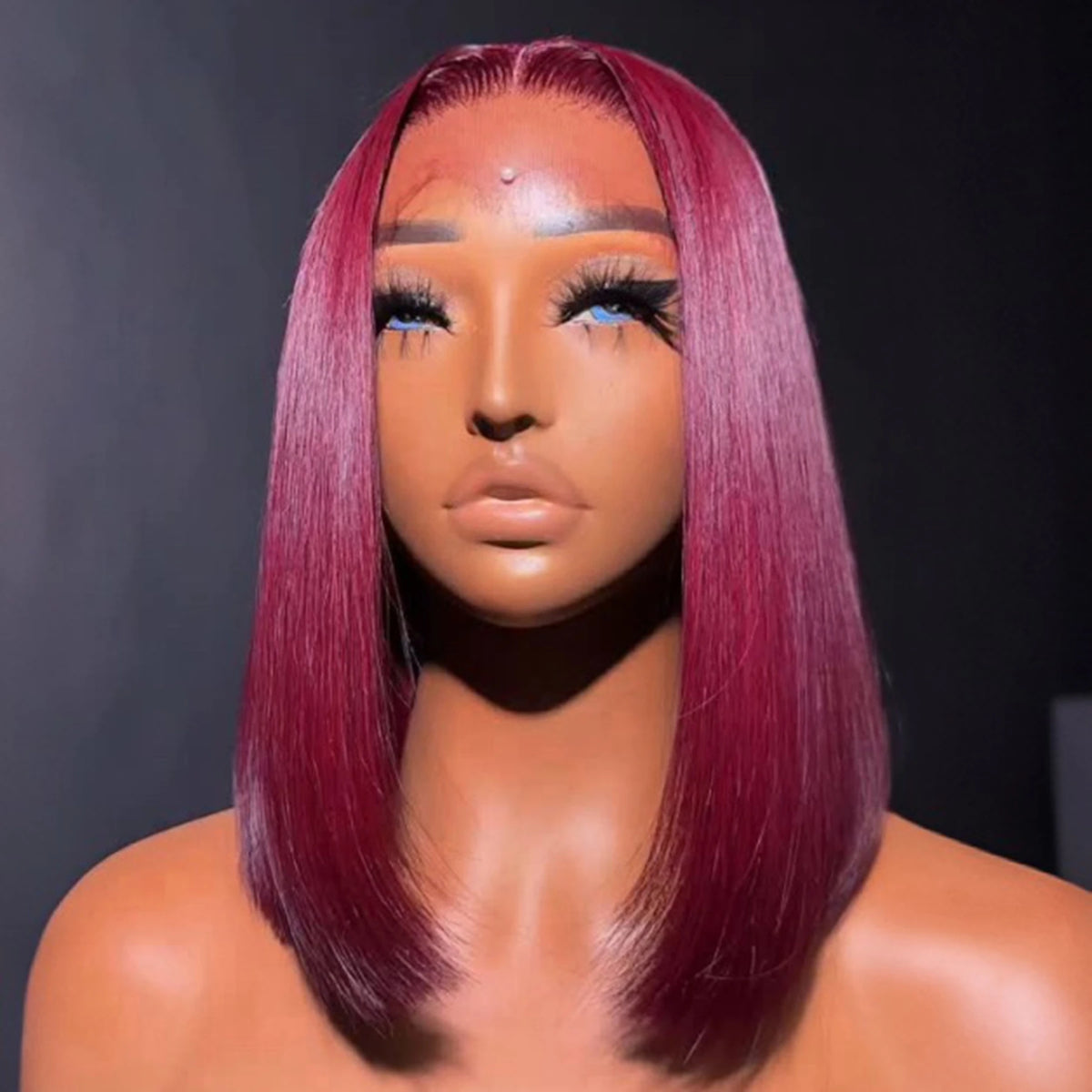 99J Red Burgundy Color Short Bob Straight Blunt Cut 13X4 Lace Front Synthetic Wigs For Women Preplucked With Baby Hair Cosplay