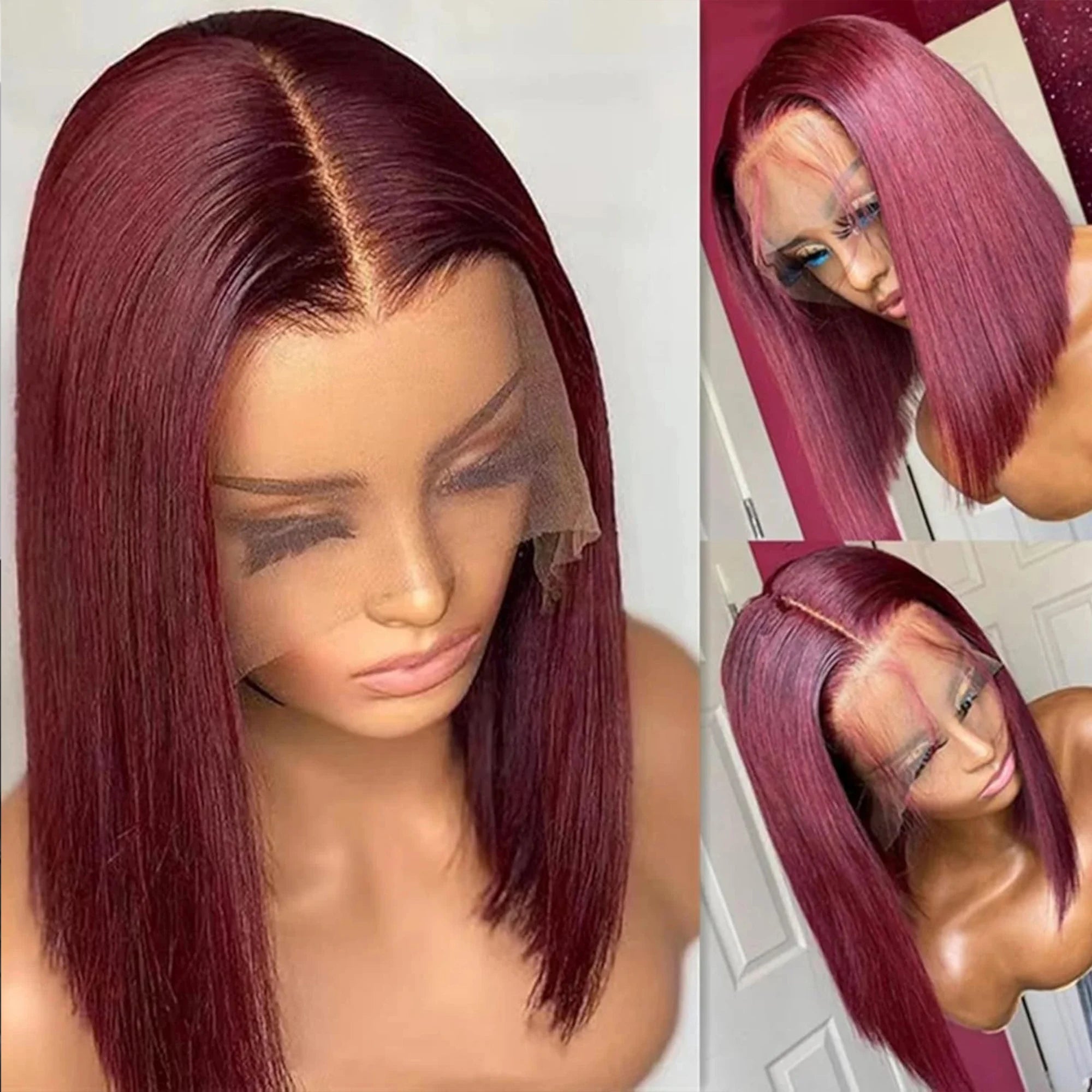 99J Burgundy Bob Wig 13x4 Lace Front Short Wigs 200%Density Straight HD Transparent Lace Frontal Wig Pre Plucked Human Hair 100%