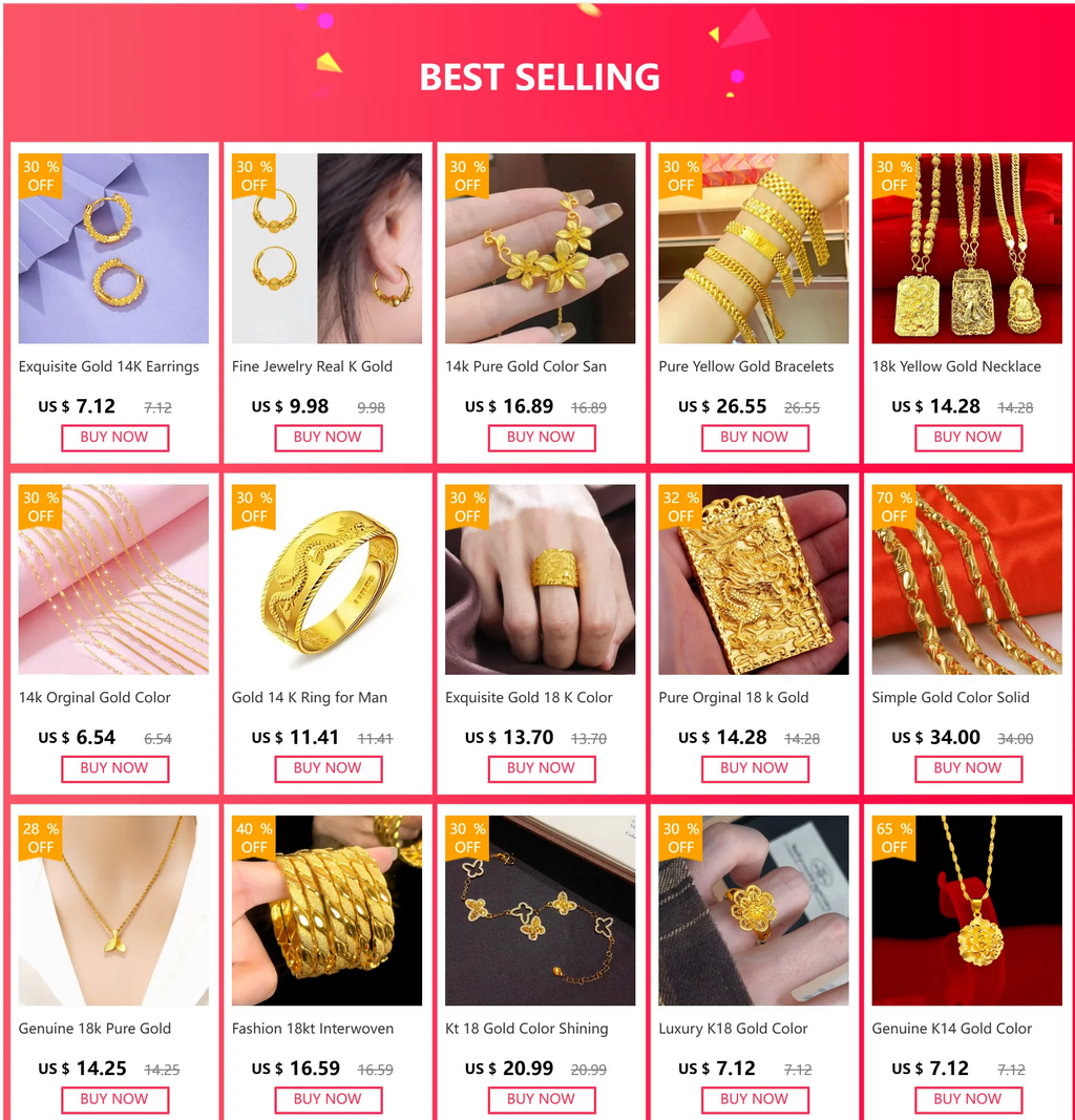 Real 14K Gold Color Ruby Ring