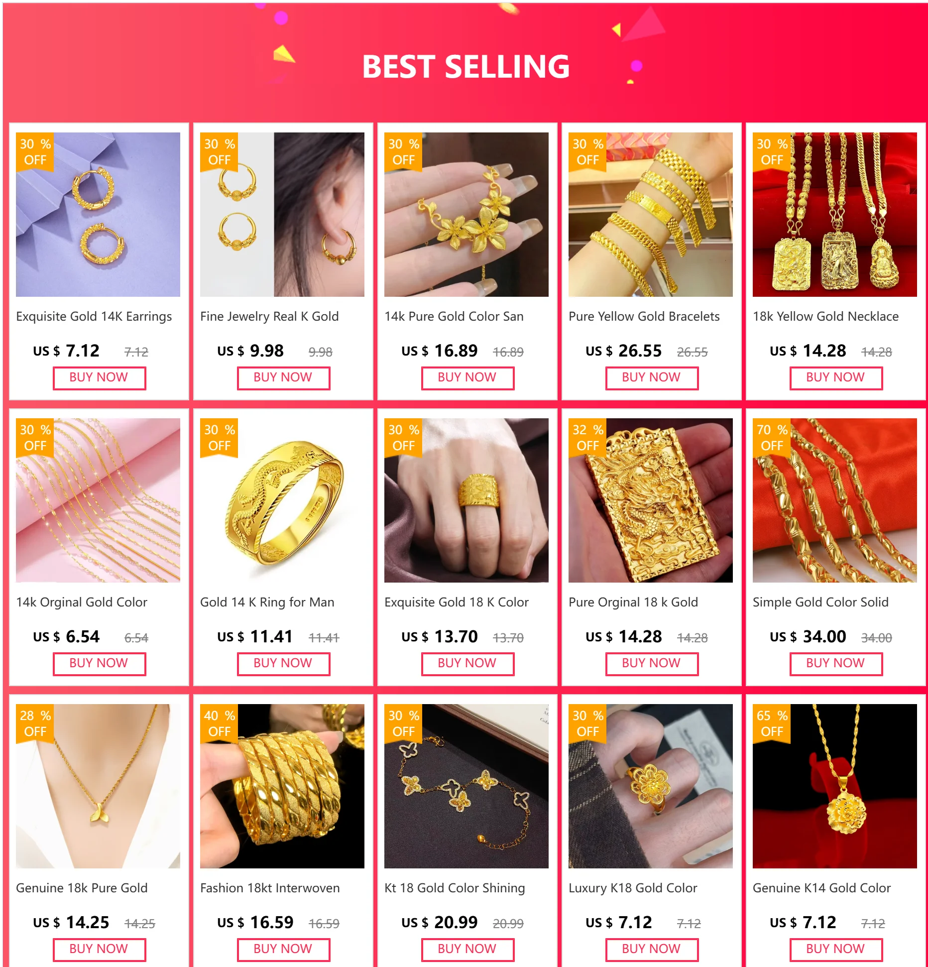 Real 14K Gold Color Ruby Ring
