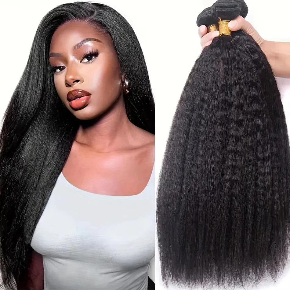 3 Packs Synthetic Kinky Straight Peruvian Wig Weave Bundles Heat-resistant Fiber Bundles Hair Extensions Women Coarse Yaki Weft