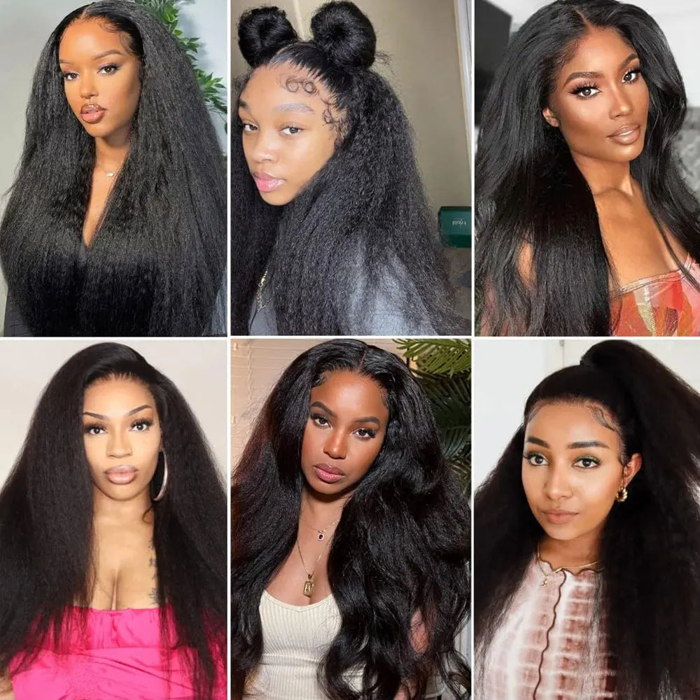 Synthetic Natural Black Kinky Straight U Part Wig Yaki Straight Wigs for Women Daily Party Use